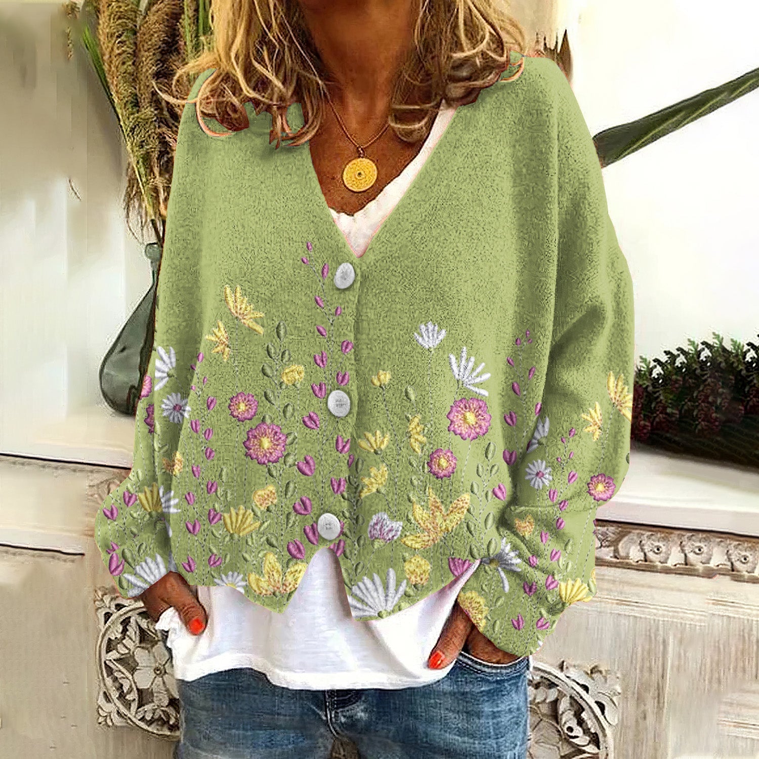 Comstylish Flower Art Pattern Women's Cardigan Sweater