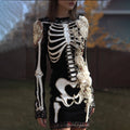 Women's Halloween Skeleton And Rose Knitted Ancient Round Neck Skirt artswardrobe