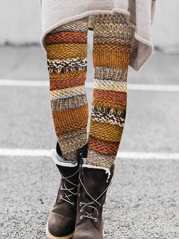 Fall Inspired Colorful Patchwork Knit Cozy Leggings artswardrobe