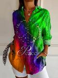 Women's Tie-Dye Love Peace Hippie Pattern Art Print Casual Cotton Shir