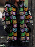 Cross Stitch Cat Pattern Cozy Hooded Cardigan elevenforest