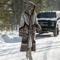 Comstylish Women's Retro Celtic Wings And Botanical Pattern Comfortable Hooded Winter Cardigan Sweater