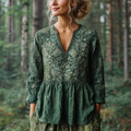 Comstylish Natural Forest Women's V-neck Retro Cotton And Linen Top