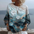 Vintage Gradient Marble Texture Pattern Art Linen Three-quarter Sleeves Shirts artswardrobe