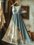 Vintage Old Map Inspired Linen Maxi Dress artswardrobe