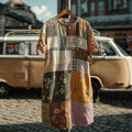Countryside Style Collection Classy Patchwork Floral Pattern Art Linen Midi Dress