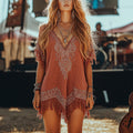 Vintage Western Tassel Trim Comfy Linen Dress artswardrobe