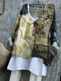 Vintage Japanese Thread Stitching Pattern Women's Linen Shirt artswardrobe