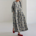 Comstylish Vintage Japanese Traditional Sashiko SevenBerry Art Cropped Print Casual Midi Dress