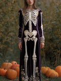 Comstylish Vintage Skeleton Flowers Cozy Velvet Maxi Dress