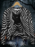 Women's Halloween Black Cat Stripes Print Casual Sweatshirt elevenforest