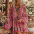Comstylish Women's V Neck Boho Floral Art Casual Shirt