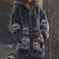 Comstylish Vintage Cute Cat Art Cozy Knit Hooded Cardigan