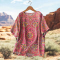Women's Retro Ethnic Totem Art Print Casual Linen Crew Neck Shirt artswardrobe