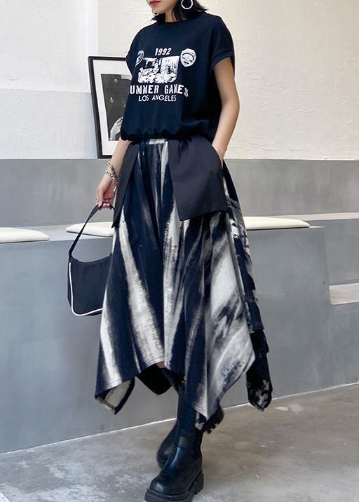 A-line Skirt Autumn and Winter Large High Waist Irregular Black Tie Dye Skirt