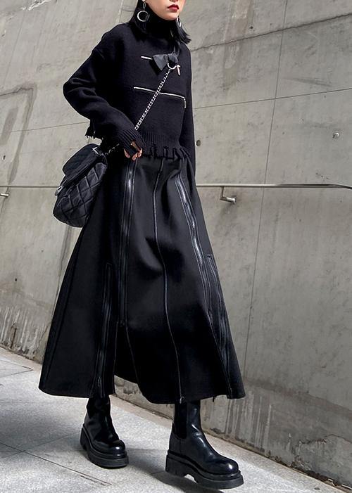 A-line Skirt High Waist Mid Length Winter Black Skirt