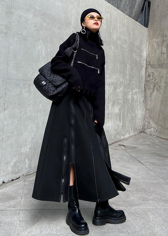 A-line Skirt High Waist Mid Length Winter Black Skirt