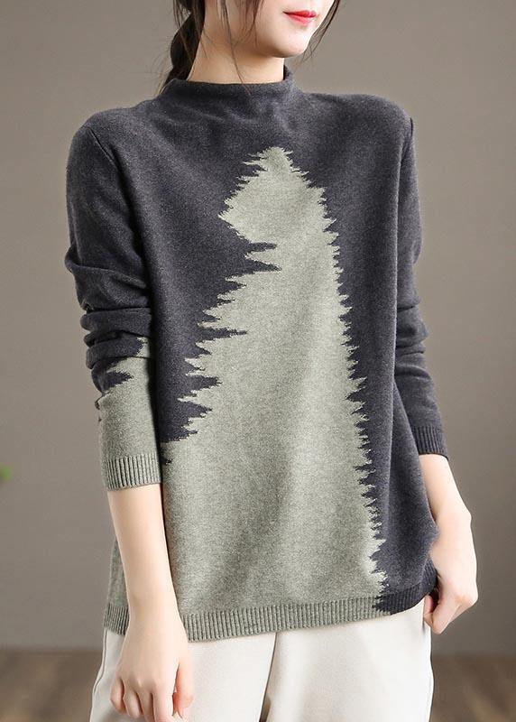 Aesthetic Blue Knitted Pullover O Neck Knit Sweat Tops