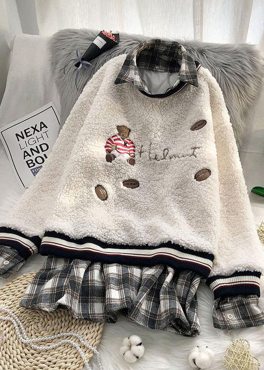 Aesthetic Beige Knitted Pullover O Neck False Two Pieces Sweaters