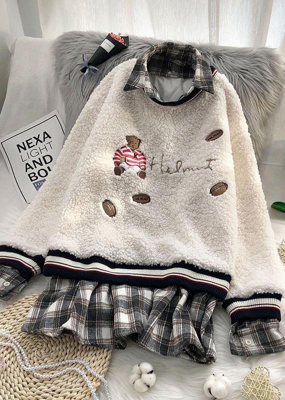Aesthetic Beige Knitted Pullover O Neck False Two Pieces Sweaters