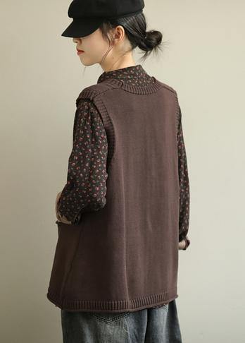 Aesthetic Chocolate V Neck Sleeveless Knit Outwear