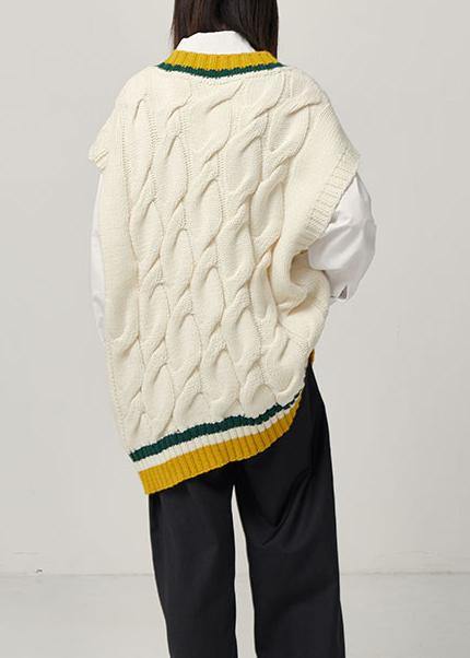 Aesthetic Fall Beige Knitted Blouse Oversize V Neck Sleeveless Knit Tops