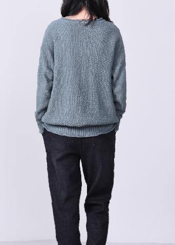 Aesthetic Gray Blue Knit Pullover Oversized V Neck Sweaters Autumn