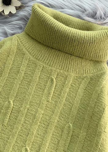 Aesthetic Green Blouse Cable High Neck Knitwear