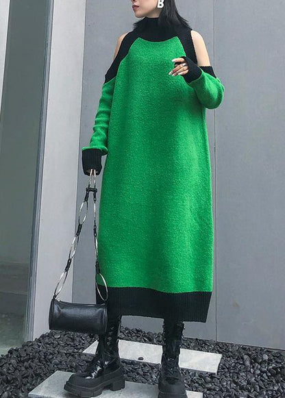Aesthetic Green Sweater Wardrobes Diy High Neck Funny Off the Shoulder Sweater Dresses