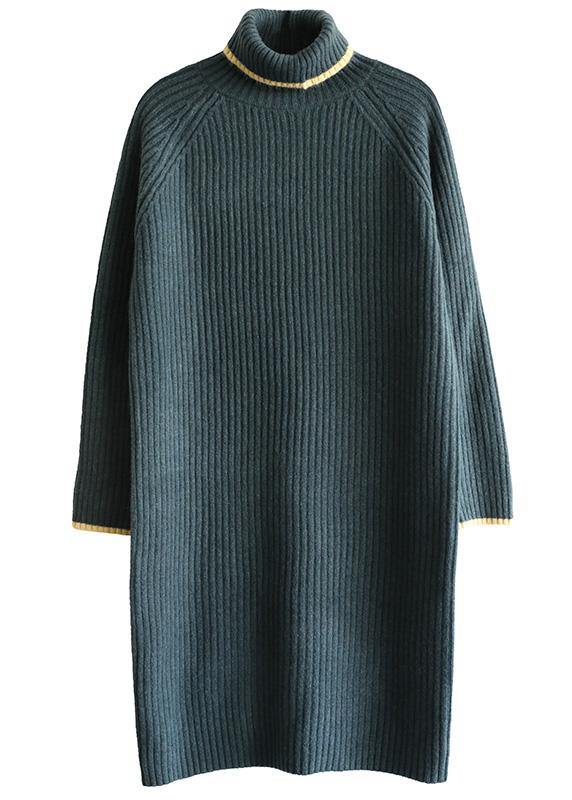 Aesthetic Khaki Sweater Dress Outfit Wild Tunic High Lapel Collar Knit Dress