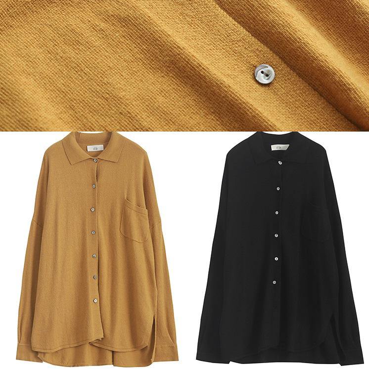 Aesthetic Khaki Knit Top Silhouette Lapel Collar Knitwear Fall