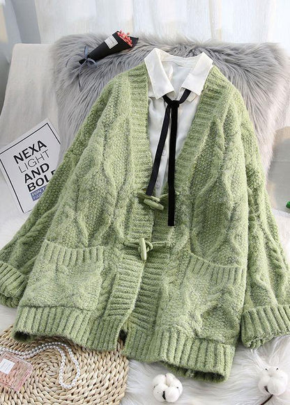 Aesthetic Knitwear Loose Fitting Pink V Neck Pockets Knit Cardigans