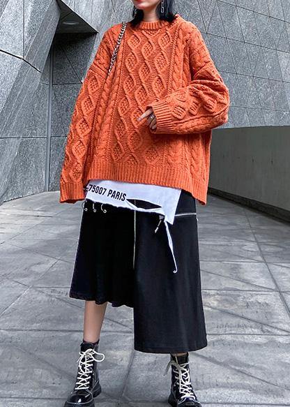 Aesthetic O Neck Orange Knitwear Winter Knit Blouse