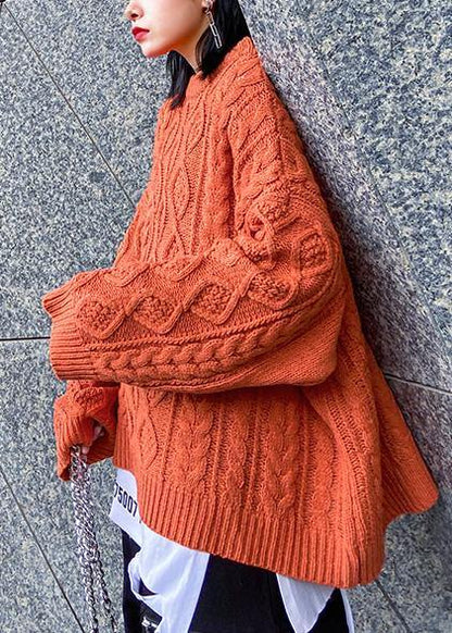 Aesthetic O Neck Orange Knitwear Winter Knit Blouse