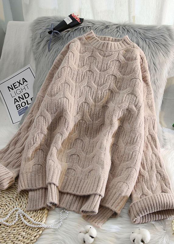 Aesthetic Pink Crane Tops Low High Design Spring Knit Tops