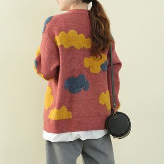Aesthetic Red Cloud Knit Sweaters O Neck False Two Pieces Knit Blouse