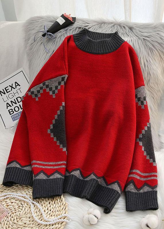 Aesthetic Red Tops O Neck Clothing Knitwear