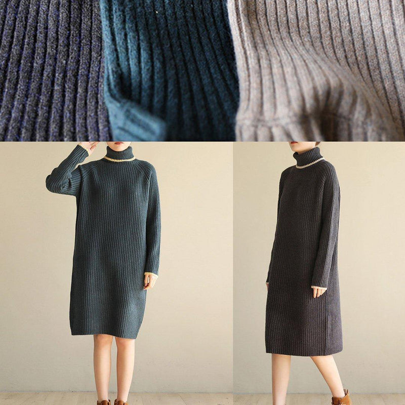 Aesthetic Sweater High Lapel Collar Dresses Army Green Daily Knitwear