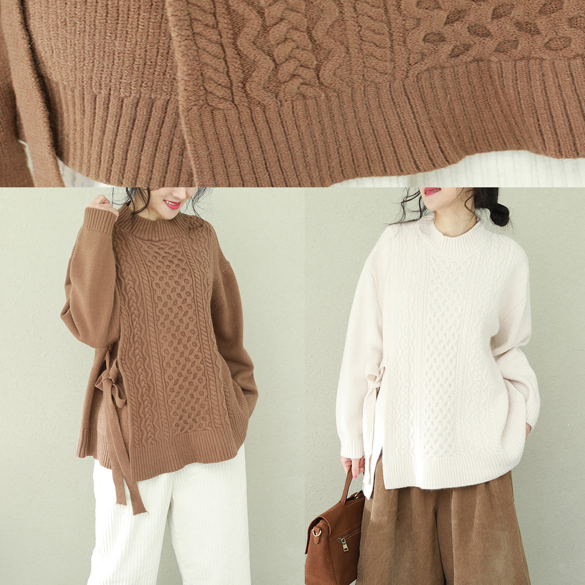 Aesthetic White Sweater Weather O Neck Bow Hipster Knit Top