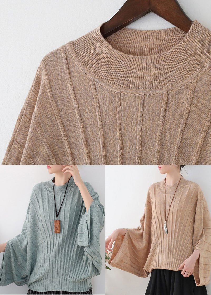 Apricot Baggy Knit Top O-neck Batwing Sleeve