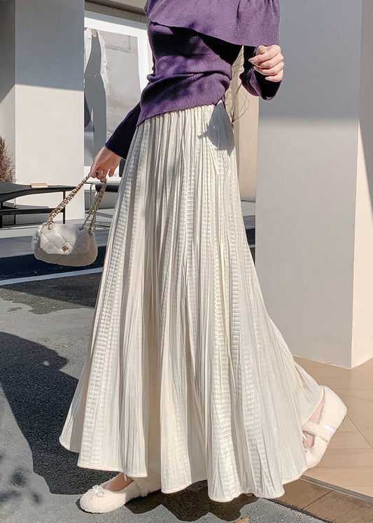 Apricot High Waist Silk Velvet Wrinkled Maxi Skirts