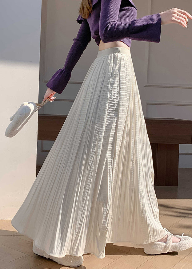 Apricot High Waist Silk Velvet Wrinkled Maxi Skirts