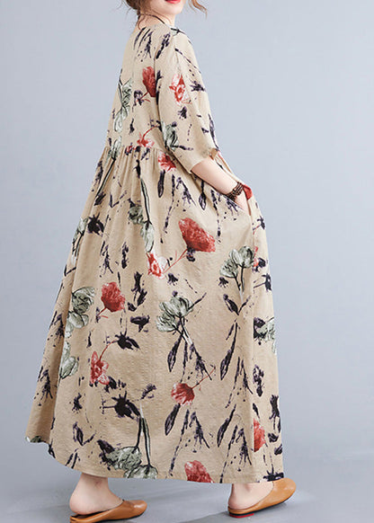 Apricot O-neck Patchwork Party Maxi Dress Summer