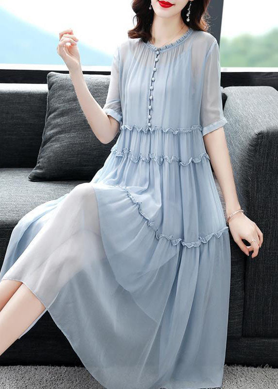 Apricot Patchwork Silk Two Pieces Set O-neck Ruffled Dress Summer