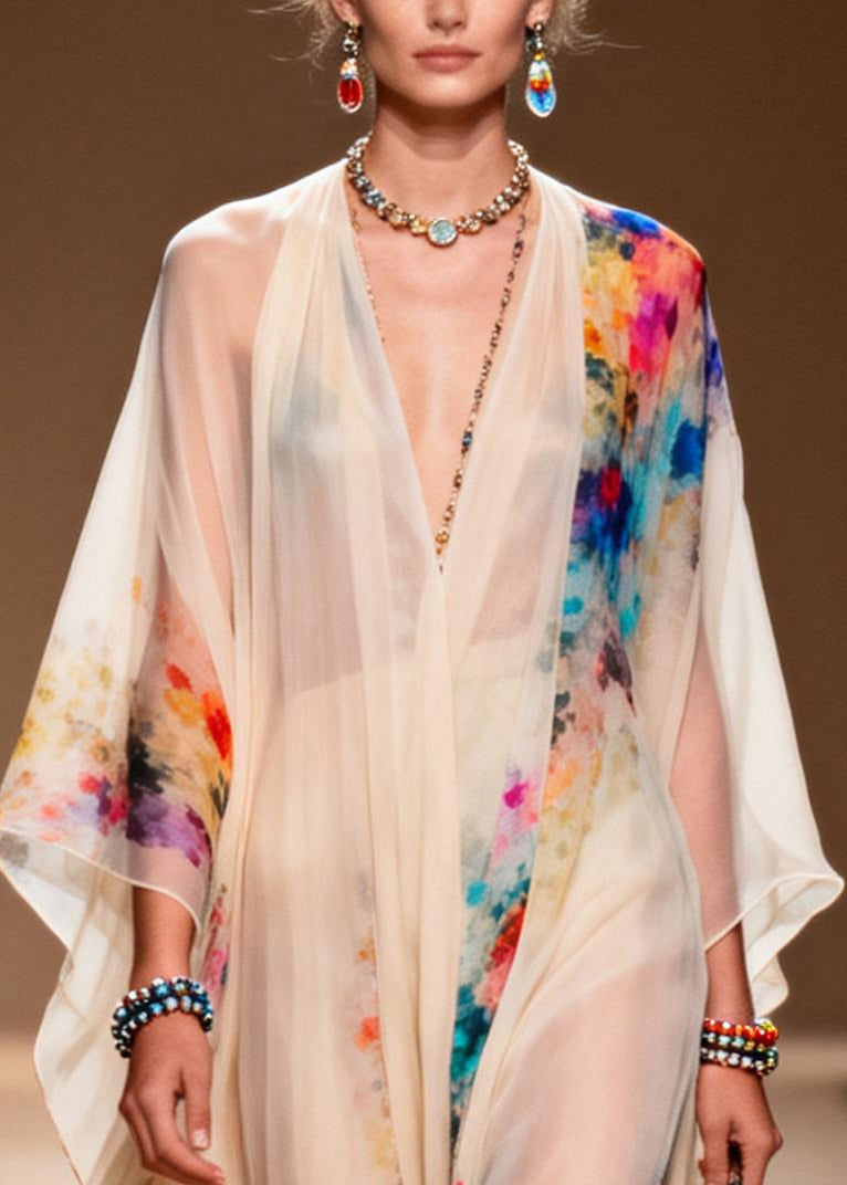 Apricot Print Chiffon Long Dresses Oversized Summer