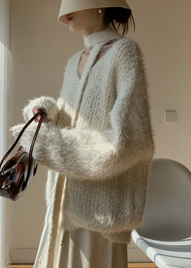 Apricot Cozy Cotton Knit Spring Sweater V Neck