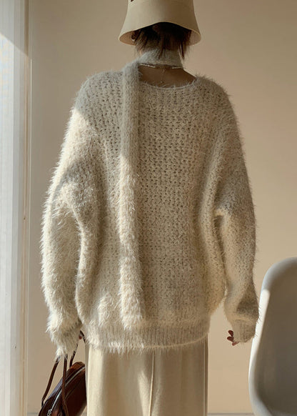 Apricot Cozy Cotton Knit Spring Sweater V Neck