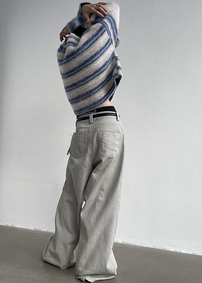 Apricot Striped Knit Pullover O-neck Oversized Winter