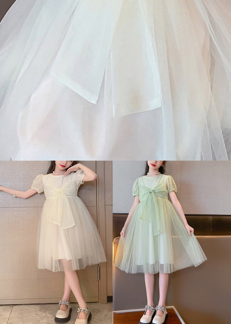 Apricot Striped Patchwork Tulle Maxi Dress Puff Sleeve