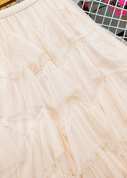 Apricot Tulle a Line Skirts High Waist Exra Large Hem Summer